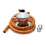 S&M 321771 - Kit completo butano: Regulador de gas butano + Tubo Goma 1,5 metros + 2 abrazaderas de seguridad | Homologado para España | Apto para cocinas, estufas, calderas y barbacoas