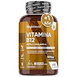 Vitamina B12 1000mcg 450 Comprimidos Veganos, Más de 1 Año de Suministro - Reduce Cansancio y Fatiga, Contribuye al Funcionamiento Normal del Sistema Inmunológico, Metilcobalamina B12 100% Pura