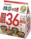 Marukome Sopa Miso Ryotei no Aji 4 Sabores, Pack de 36 sopas Miso instantáneas japonesas (algas Wakame, cebollas verdes, tofu, aburaage)
