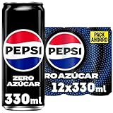 Pepsi zero Refresco de cola con cero azúcar y cero calorías, pack de 12 latas de 330 ml, 3.96 litros en total